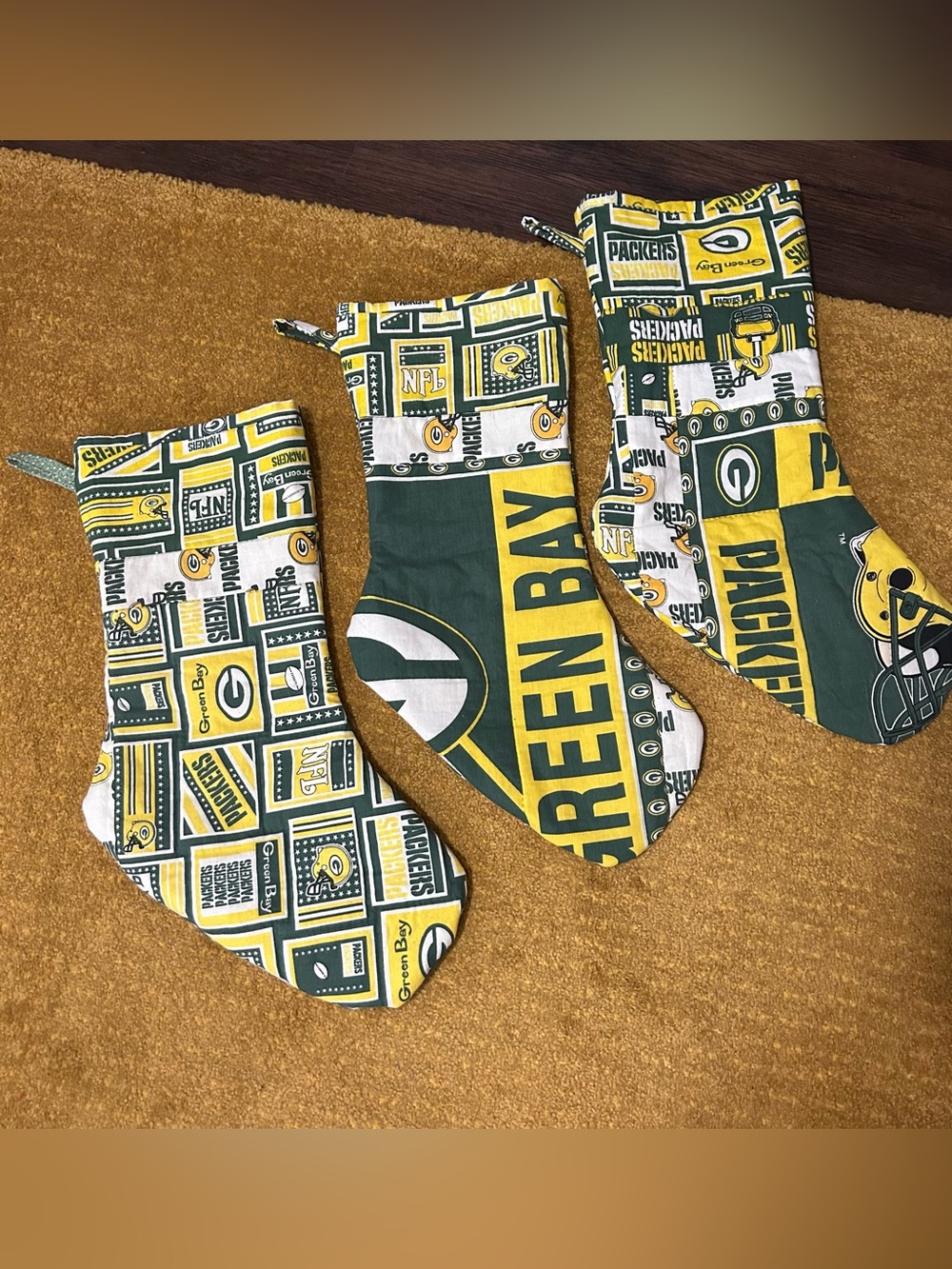 Handmade Quilted Green Bay Packers Stockings